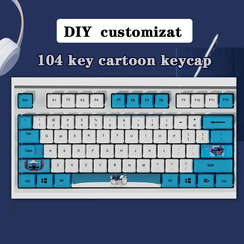 

104Key Cartoon Anime Elf Key Cap Set Personality Blue and White PBT Sublimation Original High Mechanical Keyboard Key Cap