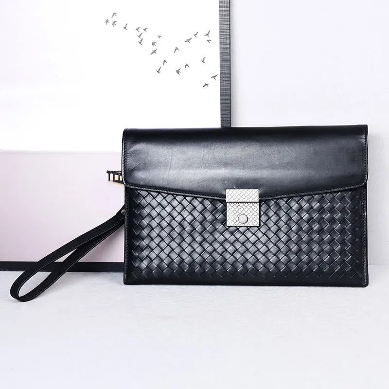

Клатч-конверт мужской, портмоне из натуральной кожи, роскошный брендовый дизайнерский Плетеный мягкий клатч-мессенджер
