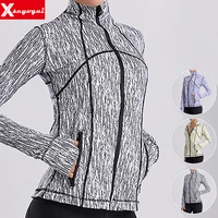 new womens fitness running zipper pocket sweatshirt cardigan stand up collar yoga jacket sports long sleeves finger cots cloth