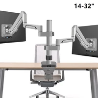 dual monitor desktop mount bracket for 14 to 32 inch lcd screens rotation tilt adjustable two arm tv desk stand support pc h11
