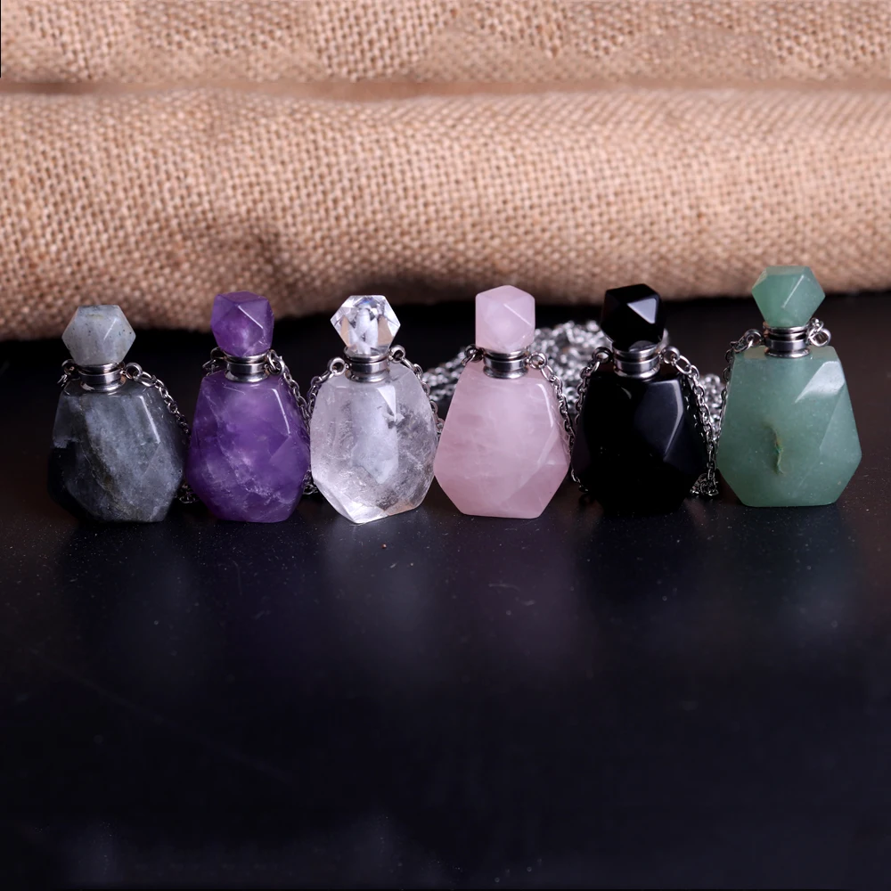 Hot Sale Stainless Steel Natural Stone Pendant Delicate Crystal Perfume Bottles Necklace Pendants For Women Jewelry Decoration | Украшения