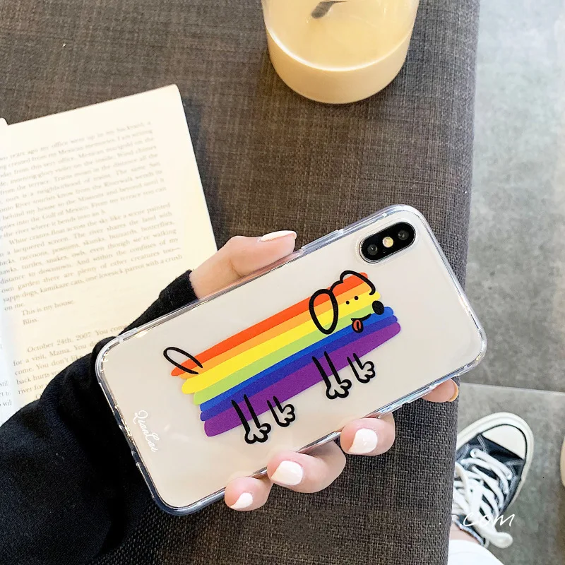 Cartoon Rainbow Dog Cute Phone Case for iPhone11 X XS XR XSMax 8 7 6 6S PluS Transparent Soft Shell Drop Protection Back Cover |