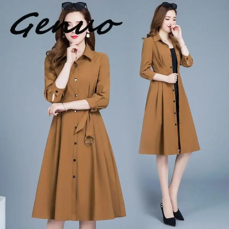 

Genuo New 2019 Spring Autumn Women's Casual Long Trench Coat Oversize Vintage Belt Thin Outwear Windbreaker Female