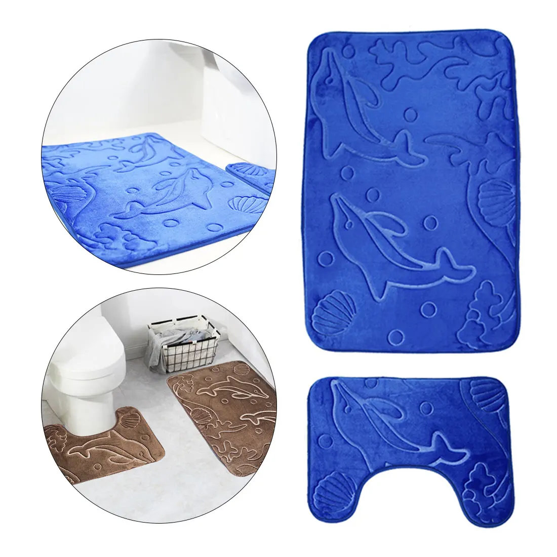 Набор мягких ковриков для ванной и подушки в форме дельфина коричневый синий u