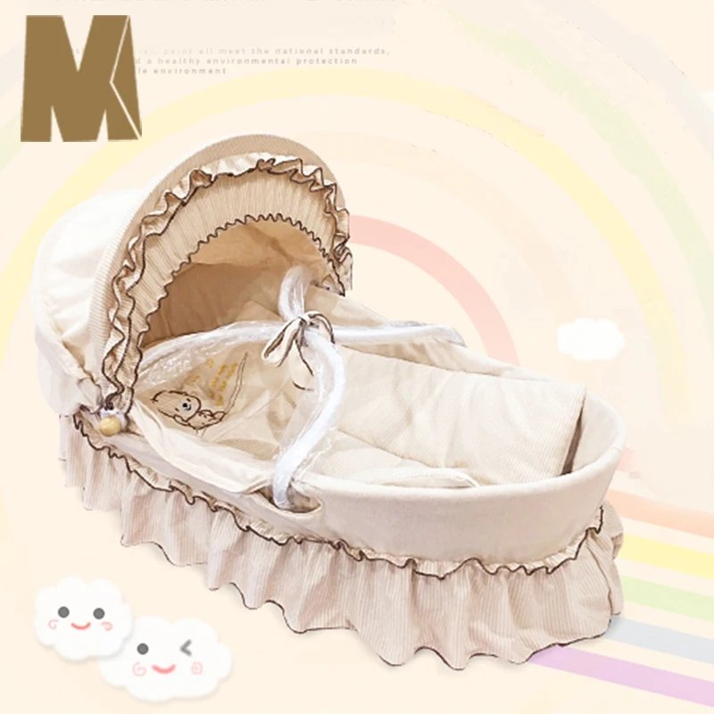 Colored Cotton Basket Baby Bed Cradle Baby Basket Portable Newborns Portable Sleeping Basket Bed in Bed