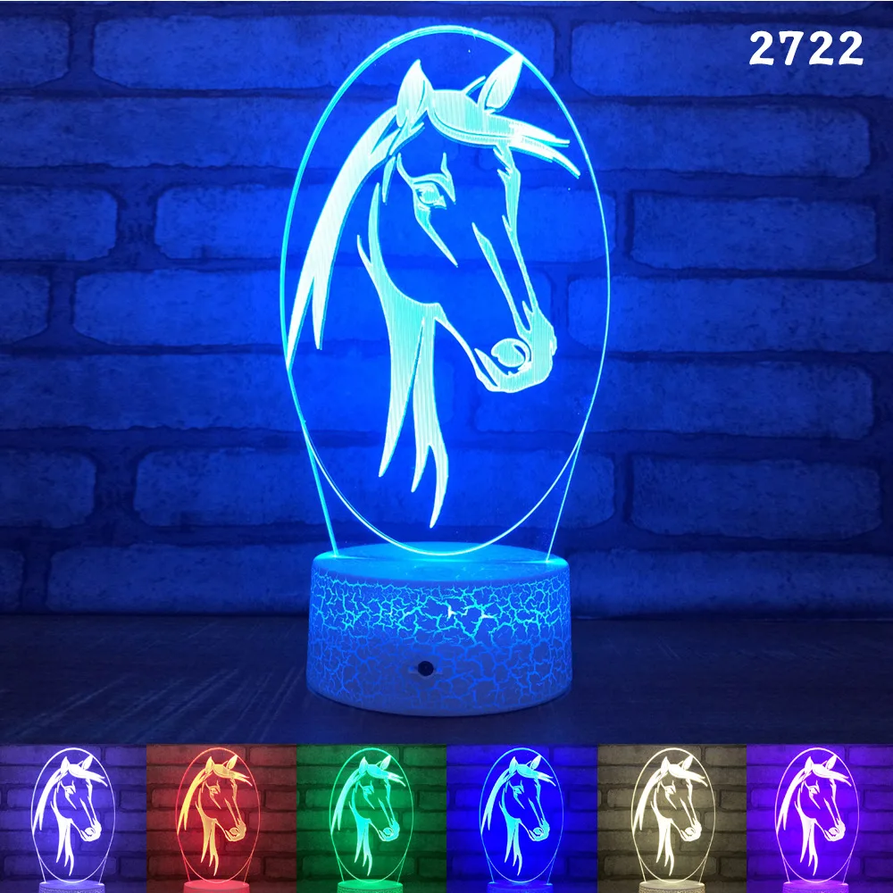 3D светодиодный светильник в форме лошади 7 цветов изменить стол ночник пульт