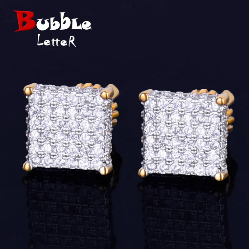 Маленькие квадратные серьги гвоздики 8 мм с фианитом на спине для мужчин и женщин