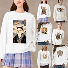 Женская одежда, повседневный свитшот с длинным рукавом, пуловер в стиле Харадзюку, серия с принтом японского кота и круглым вырезом, теплая Осенняя Толстовка