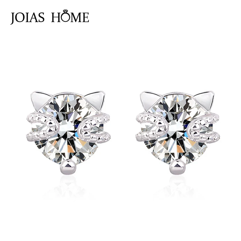 Женские серьги из серебра 925 пробы в форме кошки с кристаллами|Серьги-гвоздики| |