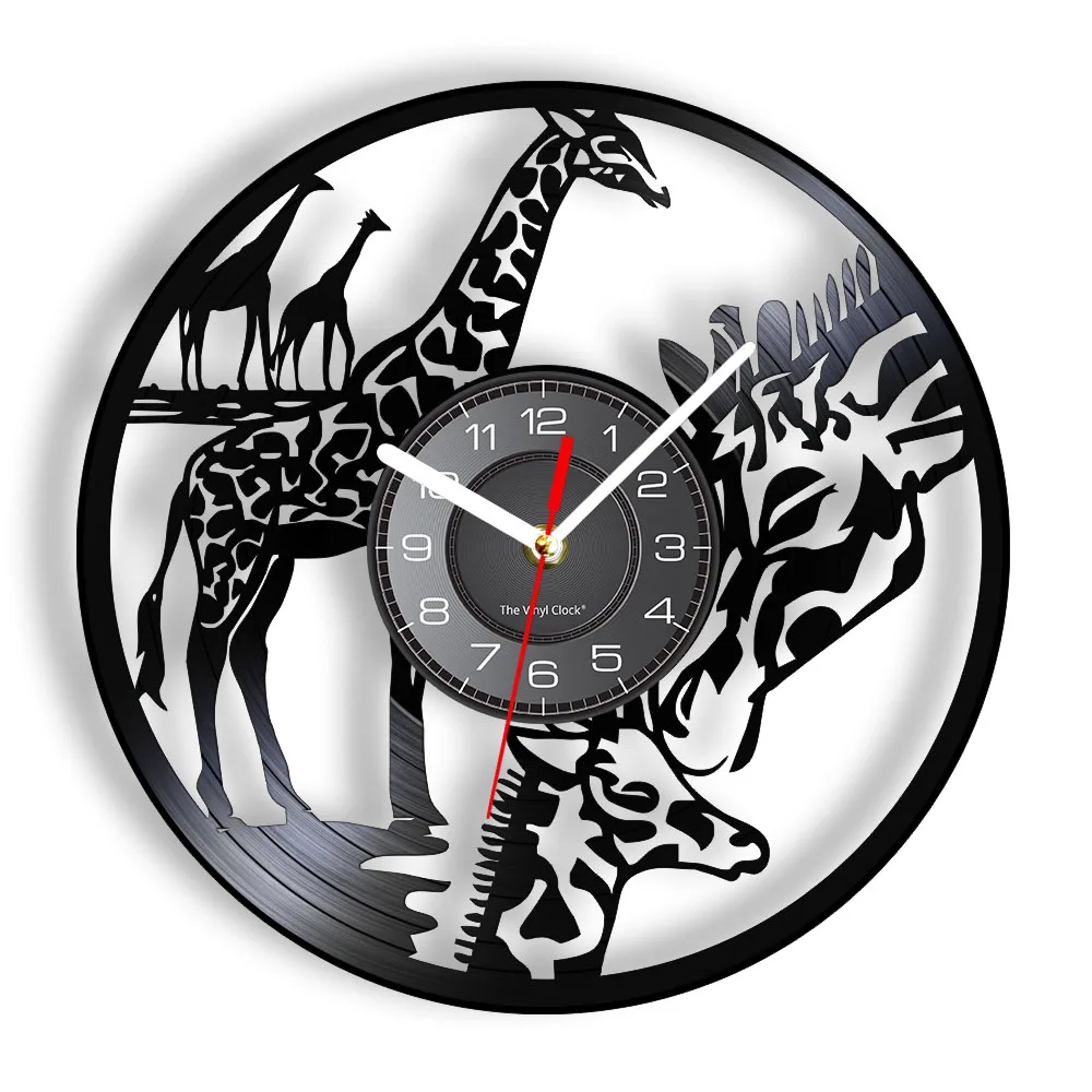 

Giraffes Decorative Wall Clock Wild Animals Mother Giraffe & Baby Love Family Affection LED Lighting Wall Watch Kids' Room Decor