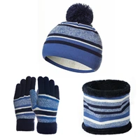 kids winter hats scarves gloves kit cotton woolen yarn knitted pompom hat warm beanie scarves glove cotton three piece warm set