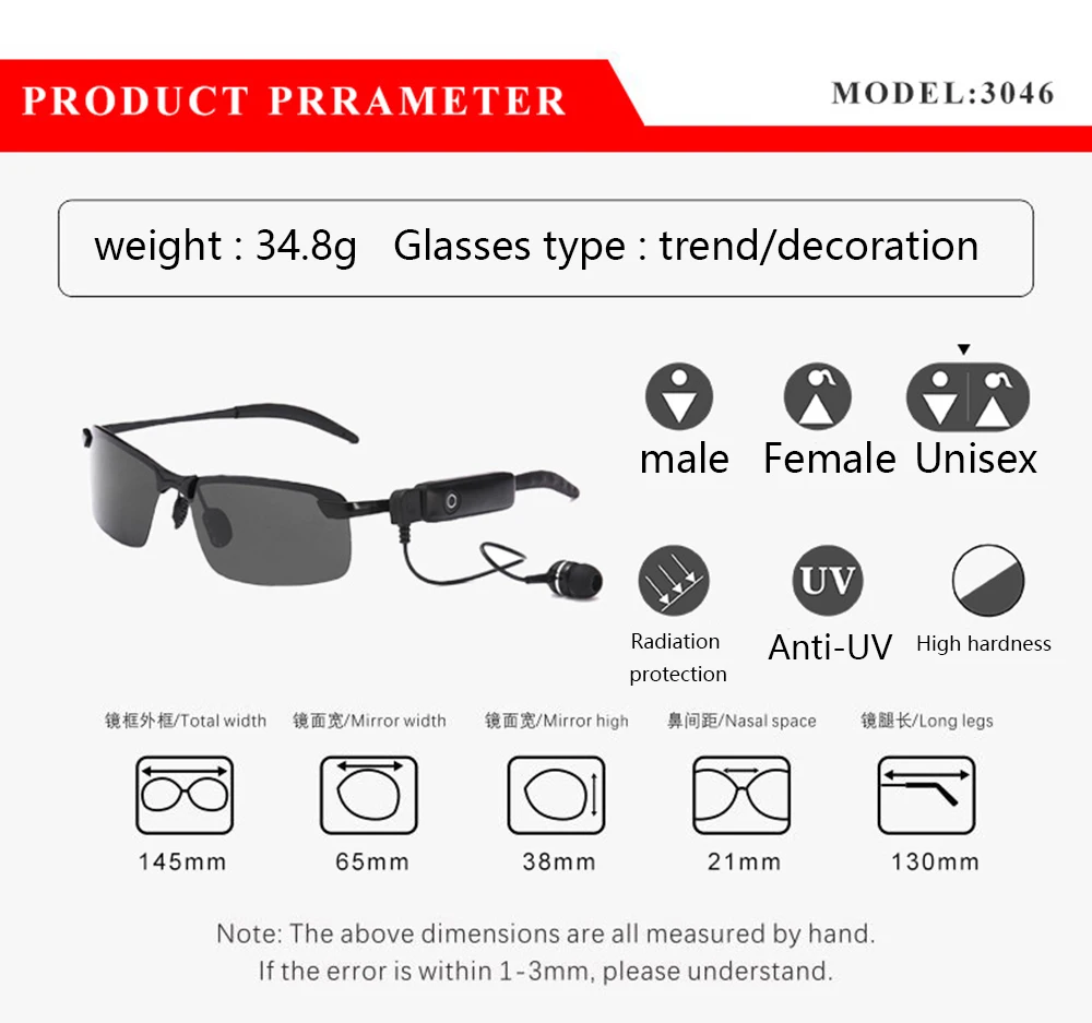 Новые умные стереонаушники Bluetooth очки в стиле ретро поляризационные