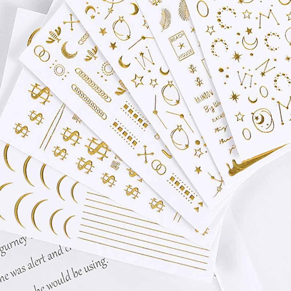 3D наклейки для ногтей с золотым тиснением Звезда Луна Звездные блестящие