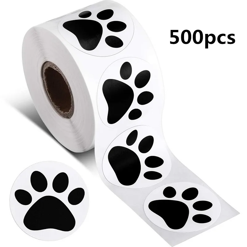 

1 Inch 500pcs black Paw Print Stickers Dog cat bear Paws Labels Sticker For laptop reward sticker stationery teacher for student
