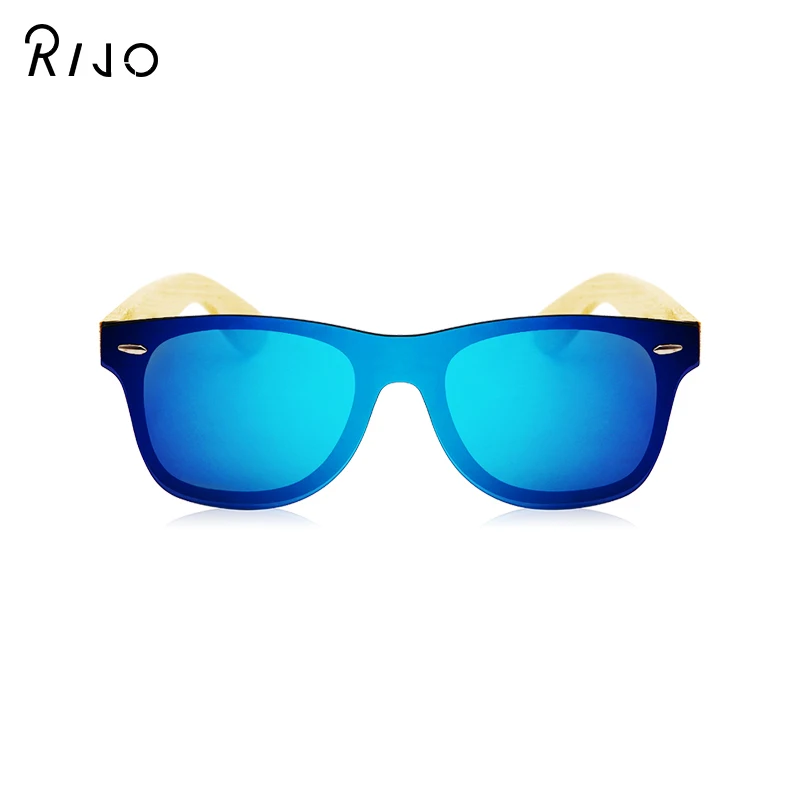 

RIJO Vintage Bamboo Wood Frame Men Women Sunglasses Fashion Mirror Coating Sun Glasses Shades Eyewear UV400