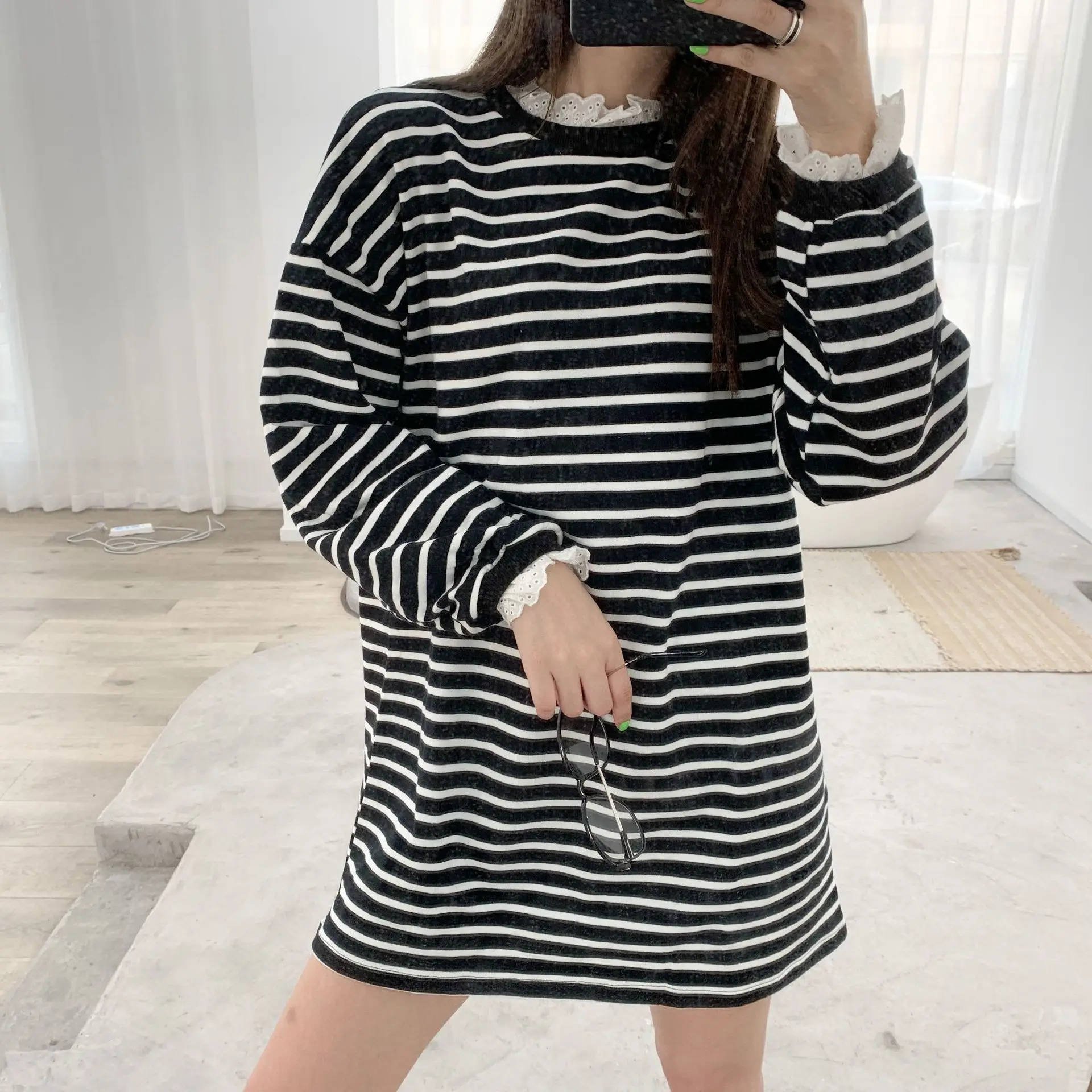 Платье-Свитер для мамы и дочки с кружевным воротником | Мать ребенок