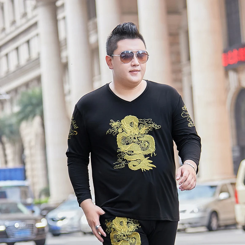 

8XL Мужская футболка с длинным рукавом, уличные спортивные топы, модный принт, v-образный вырез, осенняя одежда, свободная футболка большого р...