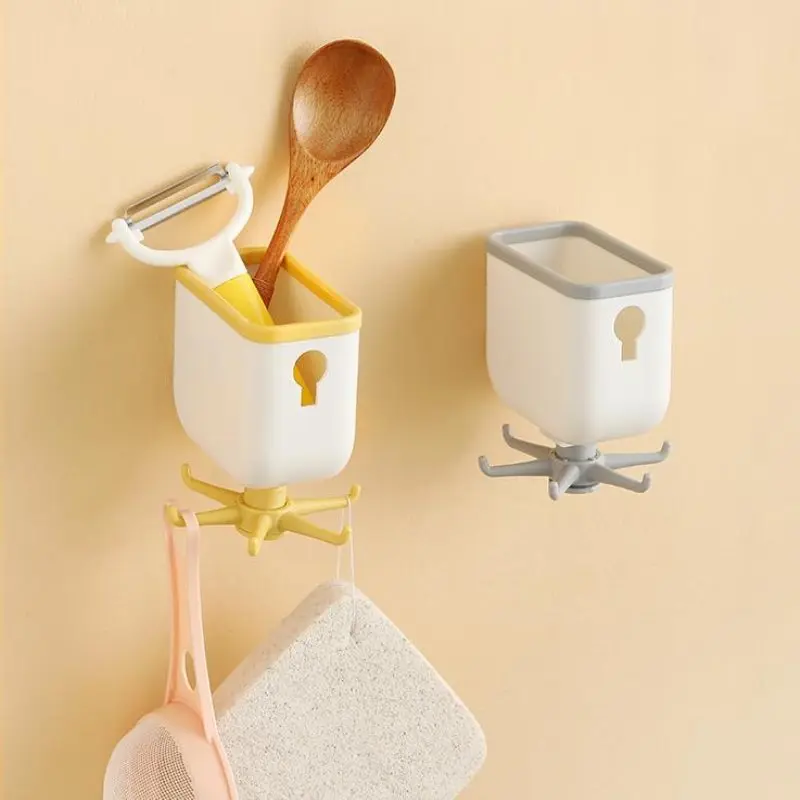 

Newly Wall Mount Storage Case with 6-Claw Rotatable Hook Universal Hanger Hanging Gadgets Storage Accessory for Bath Kitchen