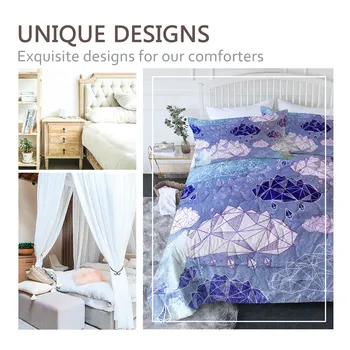 BlessLiving Cloud Summer Quilt Set Diamond Rain Comforter Geometric Watercolor Bed Cover Set Purple Blue Housse De Couette 3PCS 2