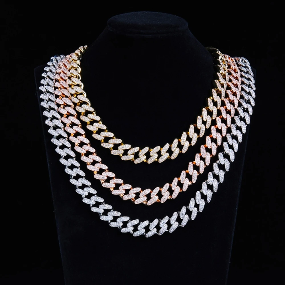 

16mm Wide Brass Miami Curb Cuban Chain Necklace Bracelet 7-24 inches IcedOut Shiny Zircon Bling Rapper Men/Women Hip Hop Jewelry
