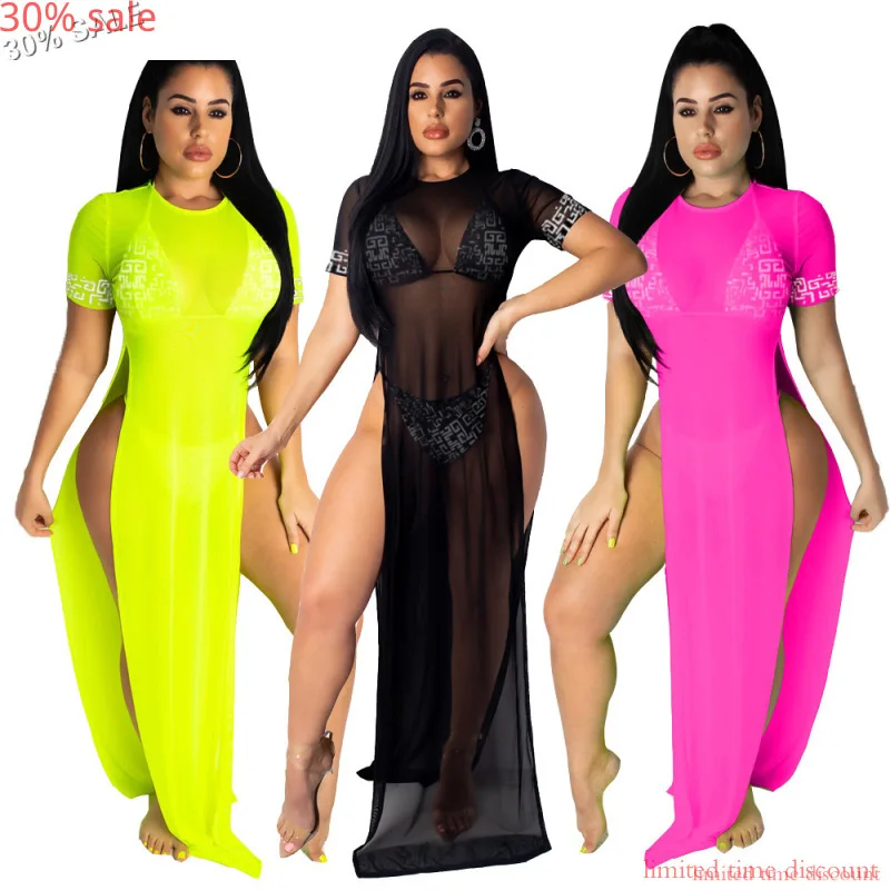 Пикантное Прозрачное платье накидка пляжные купальники женское длинное 2021