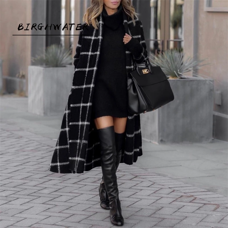 Пальто женское осеннее шерстяное в клетку 2020 длинное пальто облегающие Женские