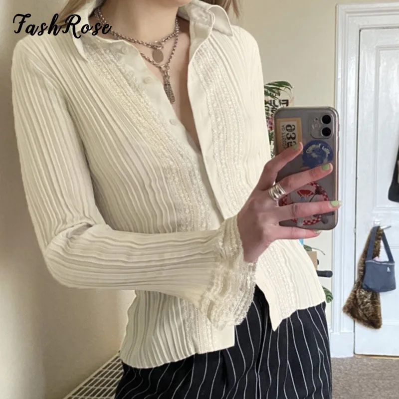 

Женская шифоновая блузка с кружевной отделкой, в стиле ретро