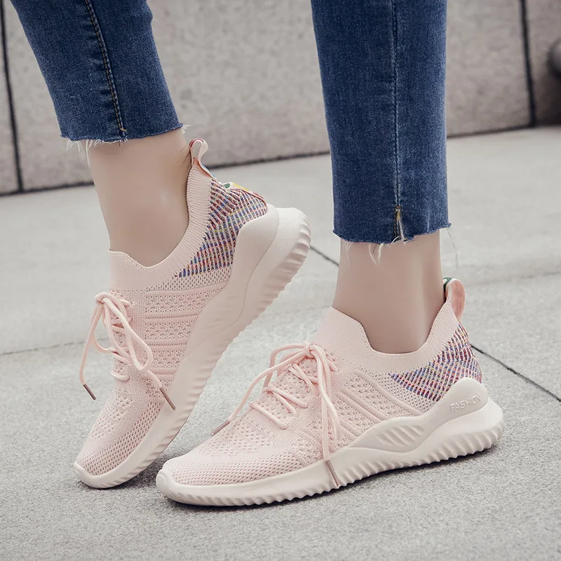 Женские вязаные кроссовки без шнуровки удобная повседневная обувь на плоской