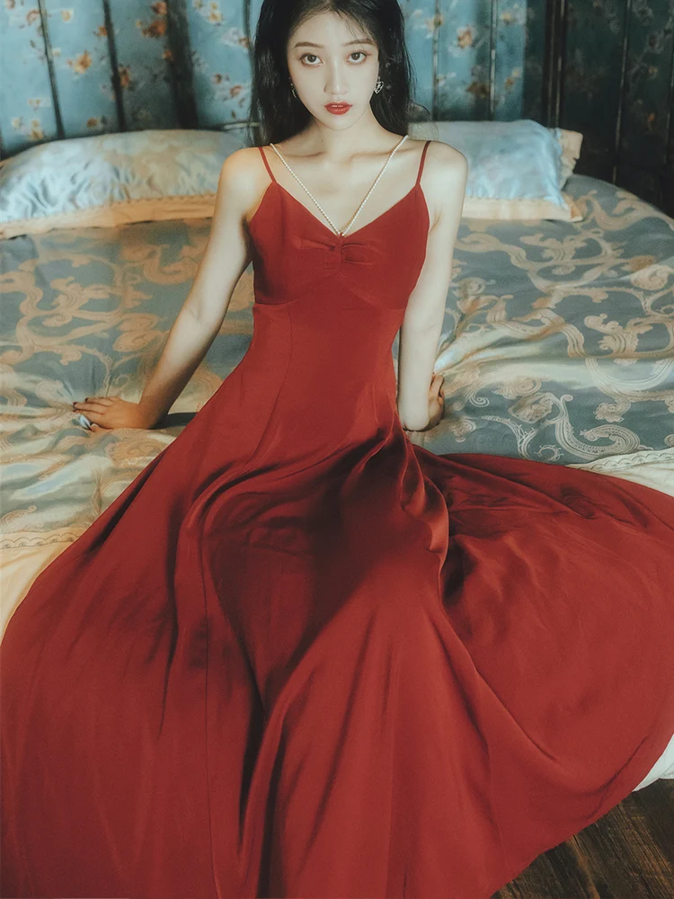 YOSIMI 2019 летнее красное без рукавов с открытой спиной v образным вырезом