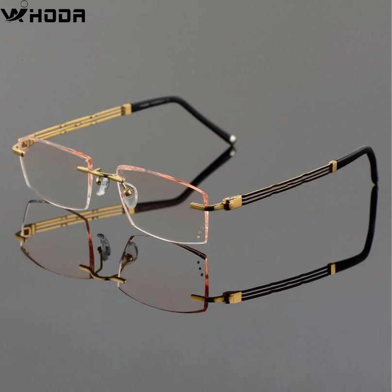 Pure β Titanium Men's Diamond Trimming Cutting Rimless Lens Gradient Frameless Anti Blue Ray Myopia Glasses Frame F6637 | Аксессуары