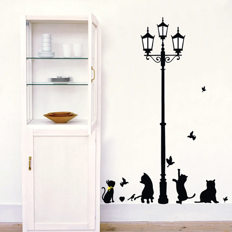 143x97 см европейские забавные черные коты Уличные светильники настенные наклейки