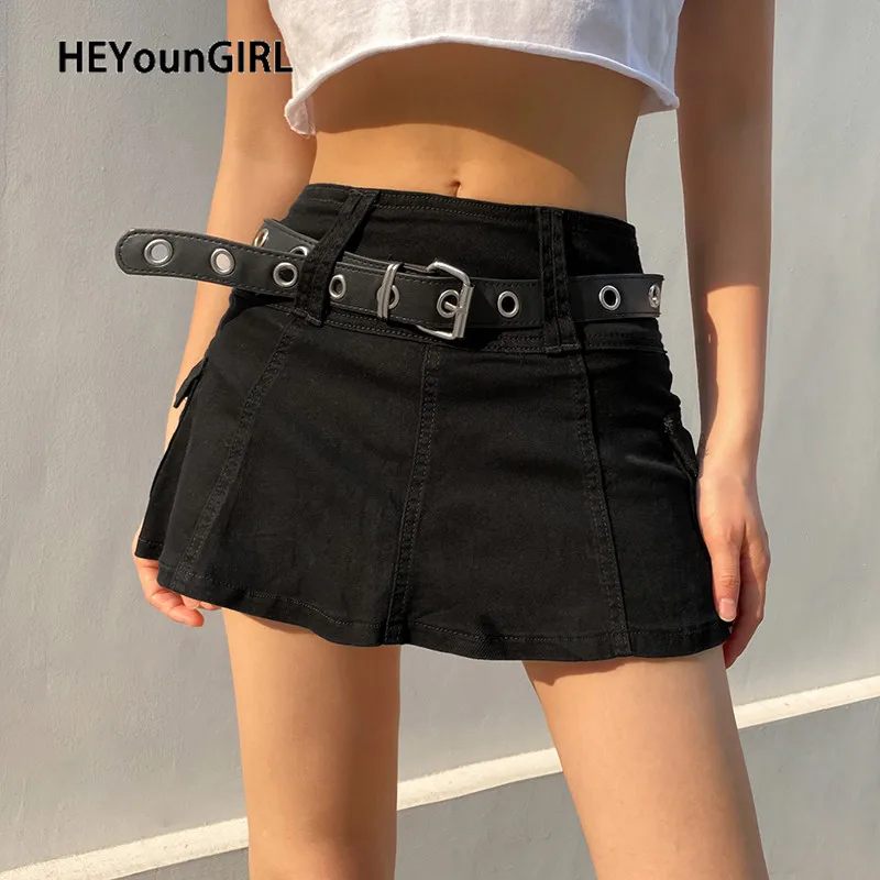 

Женская мини-юбка с высокой талией HEYounGIRL, летняя повседневная трапециевидная юбка-шорты в стиле Харадзюку, черная, белая, Готическая, кавайн...