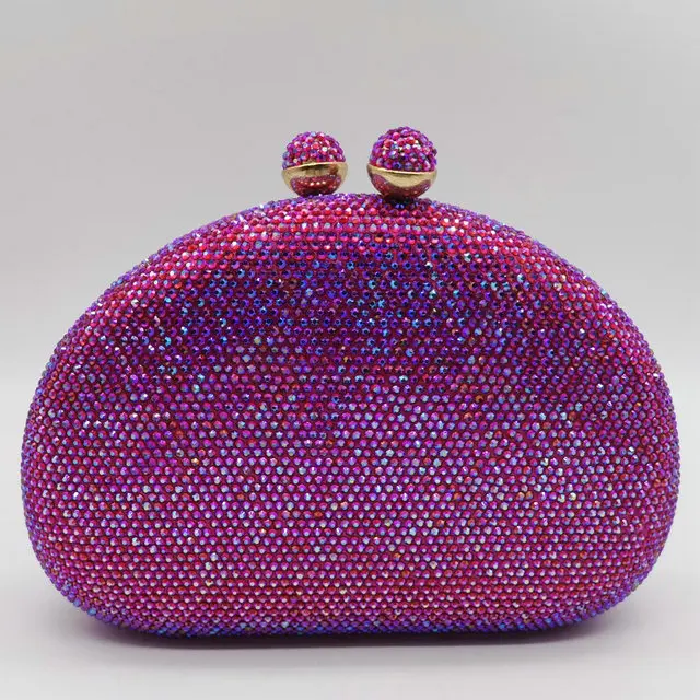 Fuch Clutch Bags Boutique De FGG элегантные фиолетовые женские вечерние сумочки-клатчи со стразами, свадебные сумочки для невесты, вечерняя сумочка со стразами - Цвет: Fuch Clutch Bags