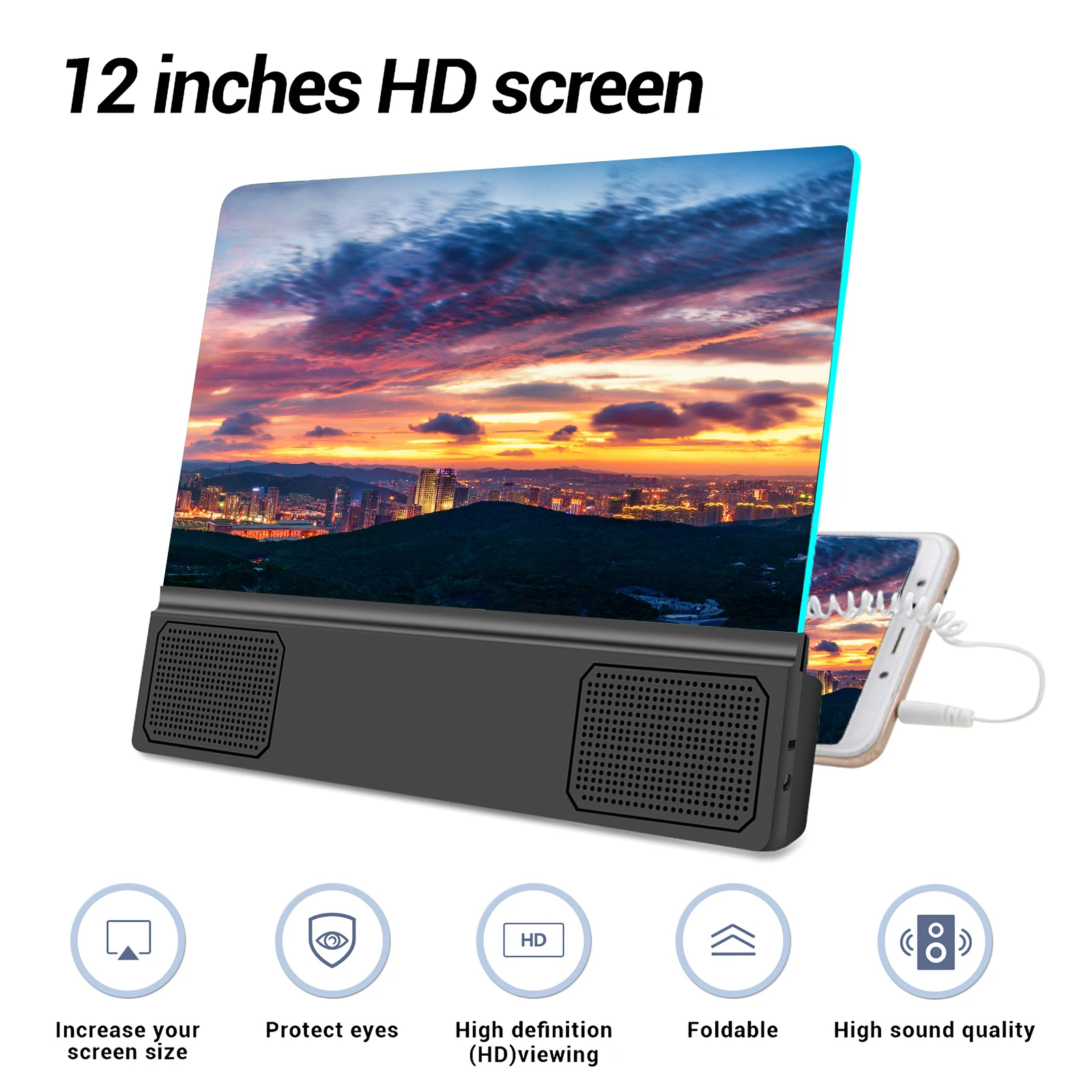 12 inch projector for mobile cell phone 3d screen magnifier speaker enlarge hd video amplifier desk stand smartphone accessories free global shipping