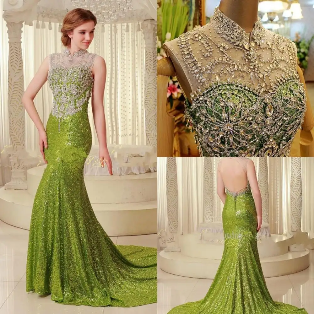 

NEW Sexy Gorgeous Crystal Long Evening Dresses 2020 Beaded Luxurious Backless Sequins Prom Dresses robe de soriee