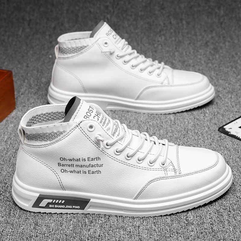 

High-top Mens Casual Shoes Fashion Men Tennis White Breathable Sneaker Male Leather Trainers Skateboard Trend Tides Canvas Shoes