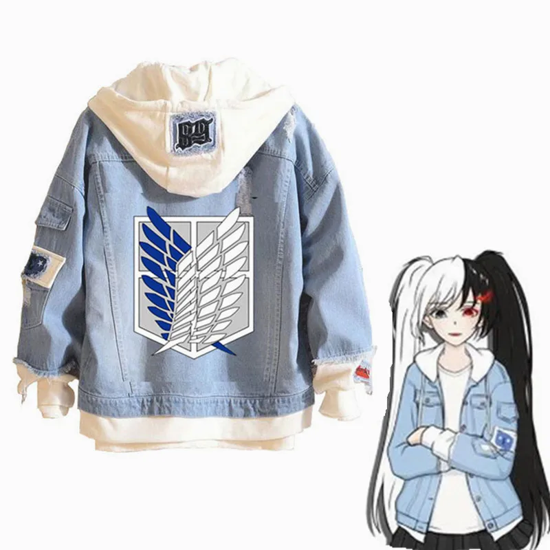 

Anime Attack on Titan Jacket Scout Regiment Shingeki No Kyojin Fashion Casual Sweatshirt Denim Jacket Cosplay Costume