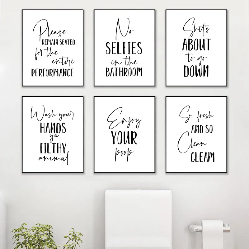 

Toilet Black White Wall Art Canvas Painting Bathroom Quote Nordic Posters And Prints Wall Pictures For Wash Room Decor