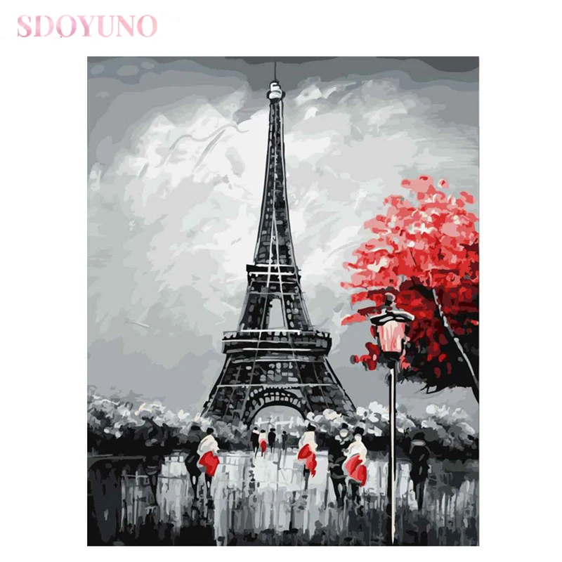 SDOYUNO самодельная фоторамка для взрослых эйфелева башня набор акриловых красок