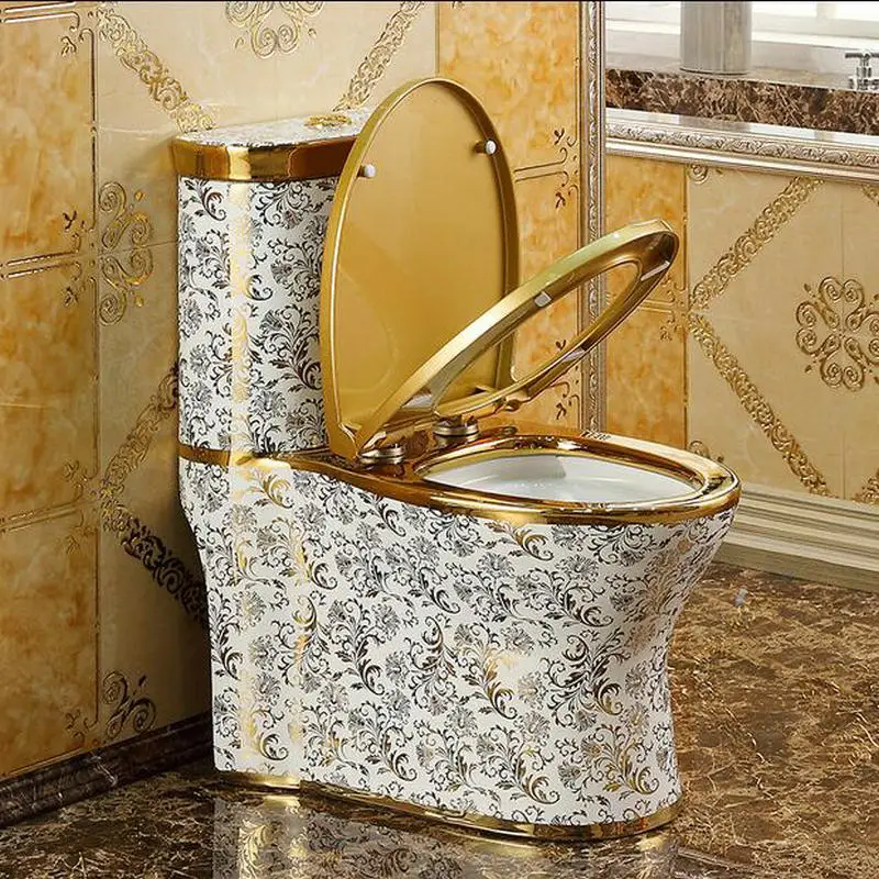 Художественный Золотой Цельный унитаз европейского стиля Гравитационный