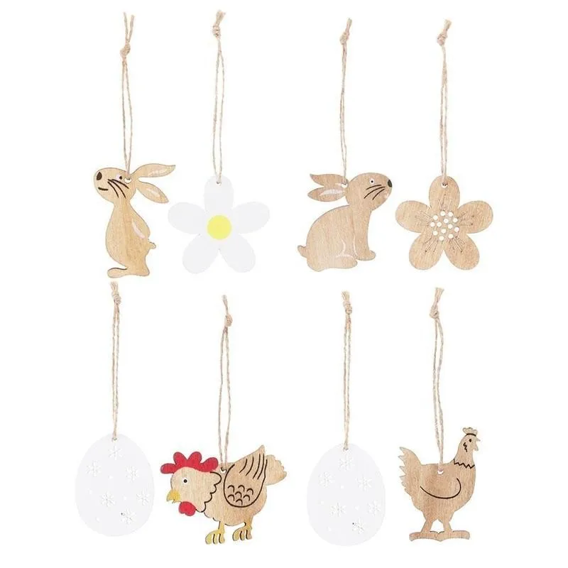 

Wooden Easter Decoration Wood Rabbit Egg Hanging Pendant Ornament DIY Wooden Easter Crafts Happy Easter Party Decoratio Supplies