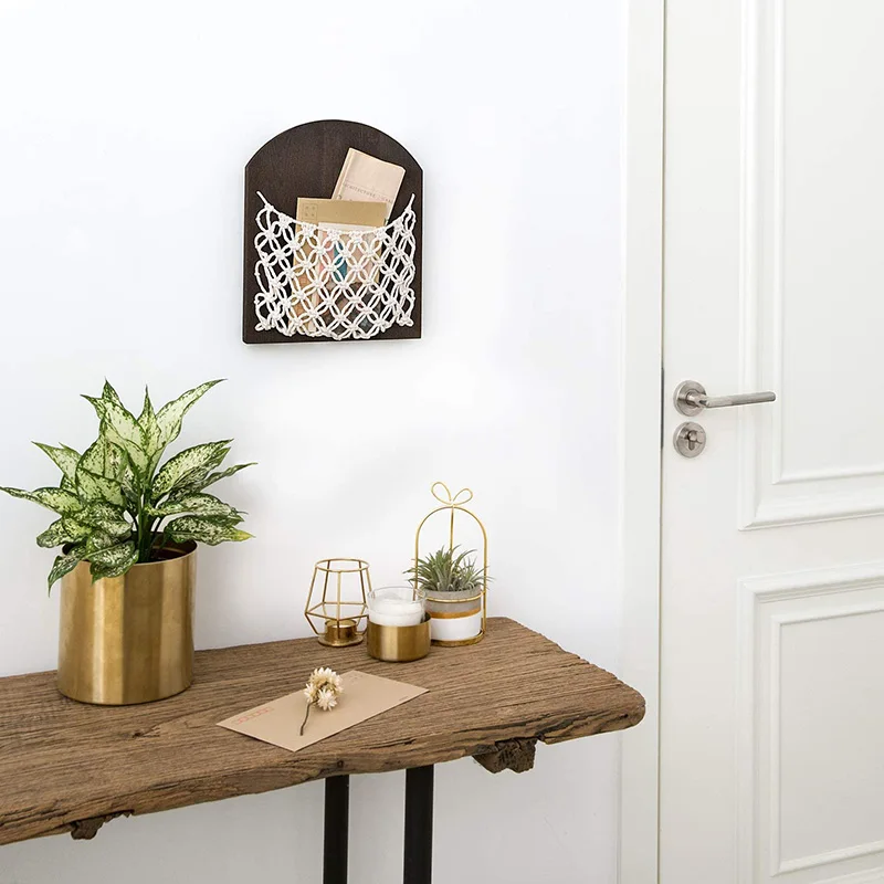 Богемная корзина для хранения магазинов тканая подвесная стойка деревянная