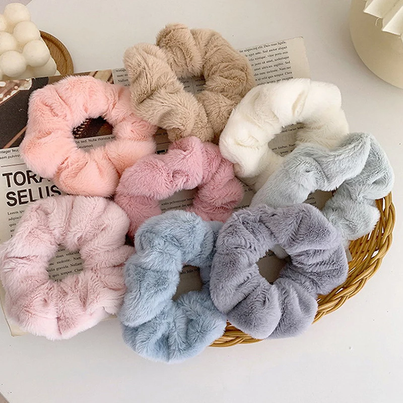 

Furry Elastic Hair Band Warm Soft Hair Scrunchies Women Girls Ponytail Holder Hair Rubber Band Hair Ties Accessories