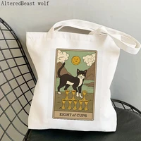 women shopper bag eight of cups cat tarot printed bag harajuku shopping canvas shopper bag girl handbag tote shoulder lady bag