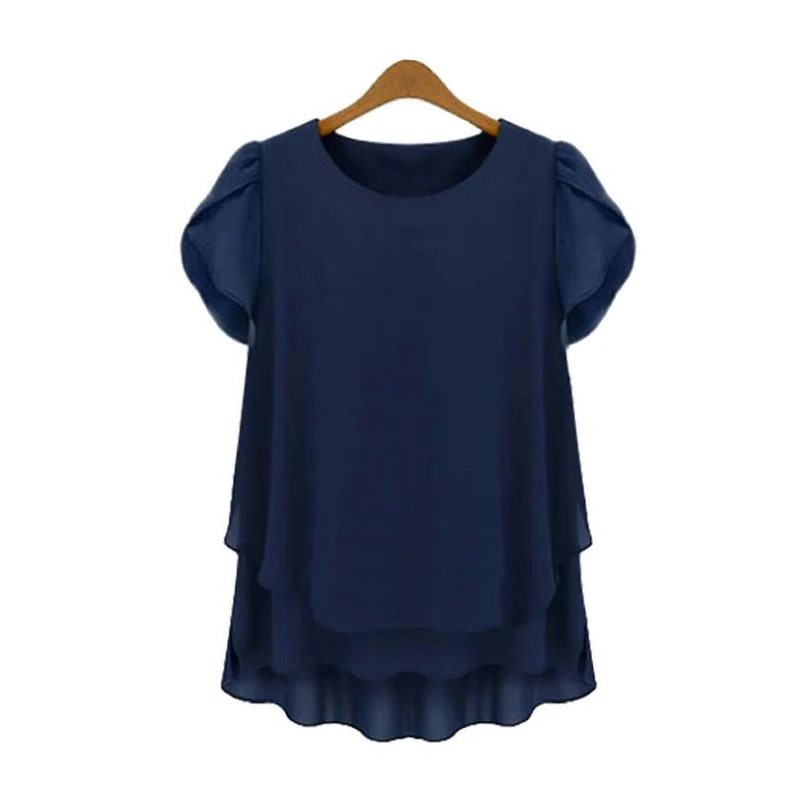 Large 3XL 4XL 5XL Plus Size chiffon blouse 2020 Summer short sleeve shirts Yellow Navy White Black women tops camisa feminina | Женская