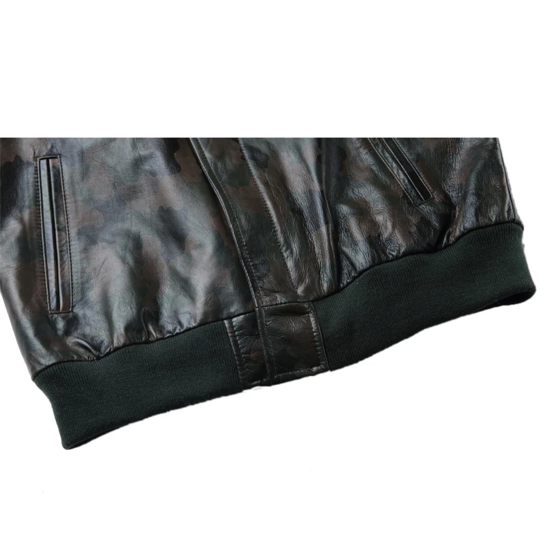 

Genuine Leather Jacket Men Real Calfskin Cowhide Camouflage Soft Male Bomber Bassball Leather Coat Autumn Jaqueta M151