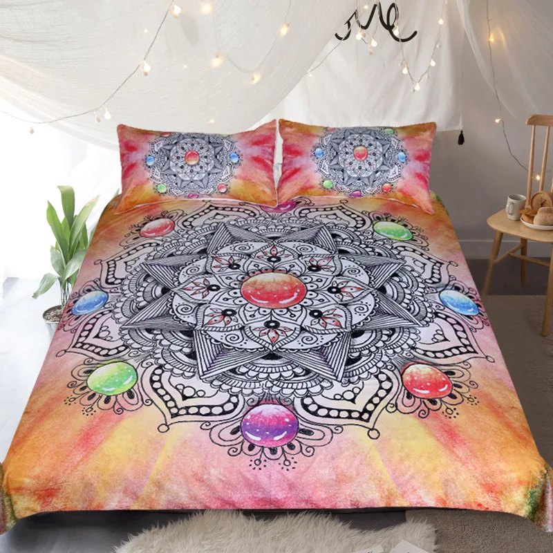 Duvet Cover Set Sun Pattern with Ombre Effect Mandala Culture Print Decorative 3 Piece Bedding 2 Pillow Shams | Дом и сад