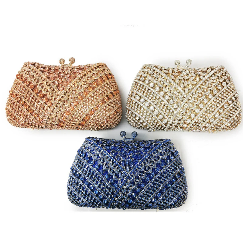 

XIYUAN Rhinestone Champagne/Blue 8 Colors Women Diamond Evening Clutch Bag Luxury Ladies Crystal Shoulder Party Prom Handbags