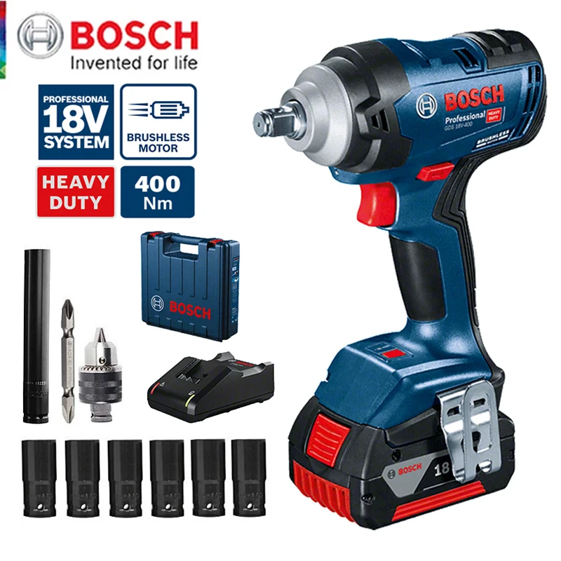 

Bosch Cordless Impact Wrench Brushless Motor Lithium Battery Rechargeable Electric Wrench GDS 18V-400 400N.m Impact Driver