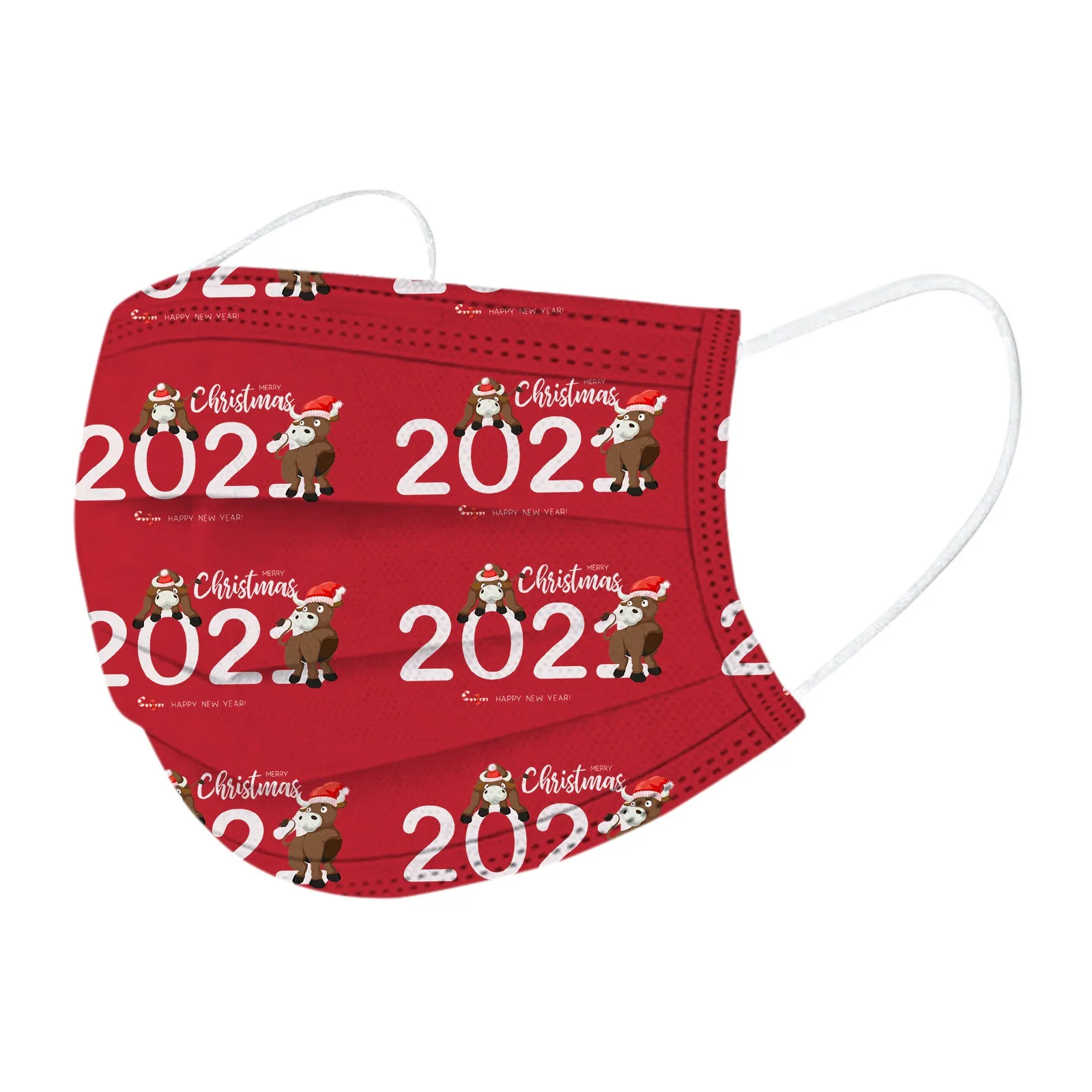 

100PC Unisex masque 2021 New Years Printed Mask Disposable Soft Mouth Mask 3-Layer Earring Hook mascarillas reutilizables para